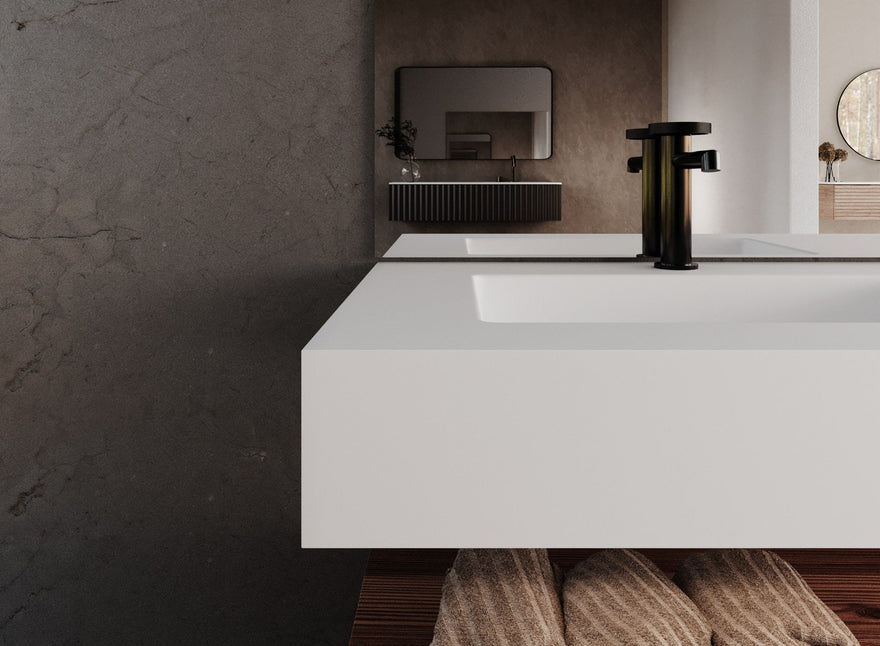 LEX Solid Surface blat z 1 umywalką podblatową, przedni panel do 12 cm